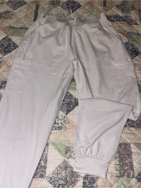 Women’s White Cargo Drawstring Jogger Scrub Pants